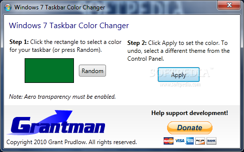 how to change color of taskbar windows 7