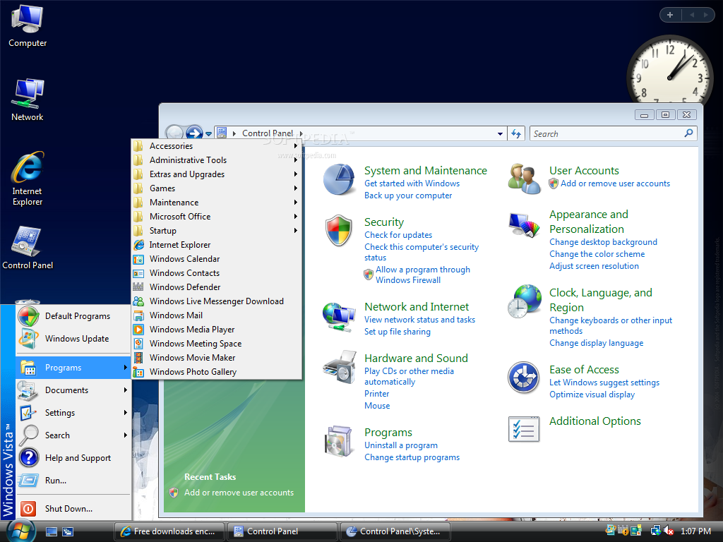 mudanças notáveis ​​perto do Windows Vista Service Pack 1