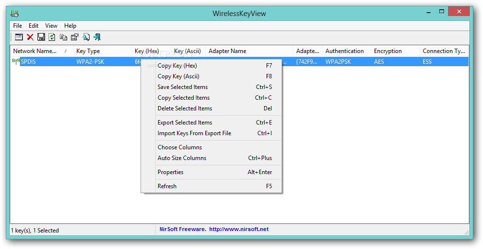 wirelesskeyview pour windows 7