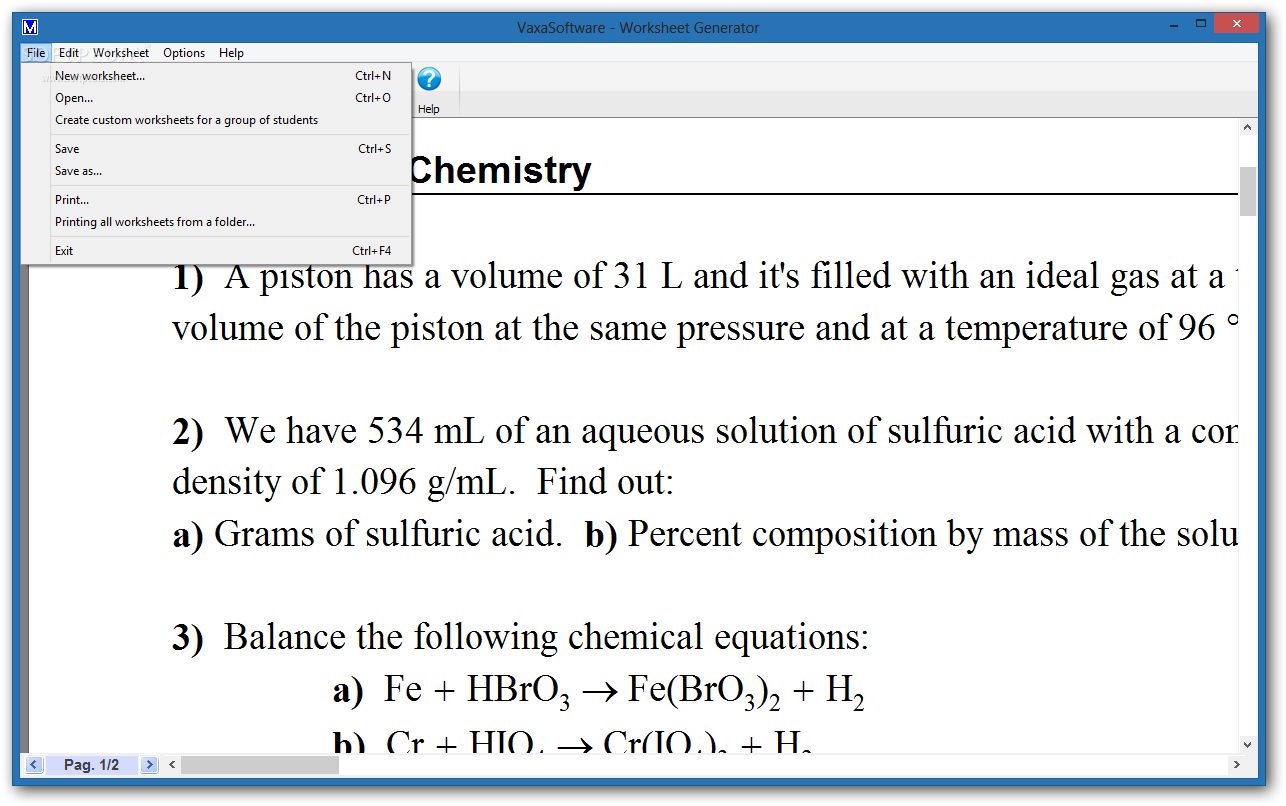 chemistry worksheet generator