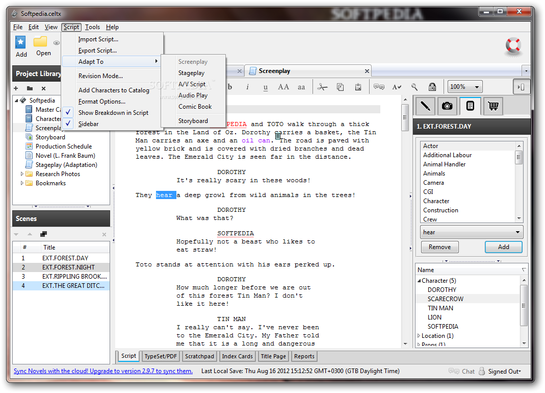 celtx script writing software free download