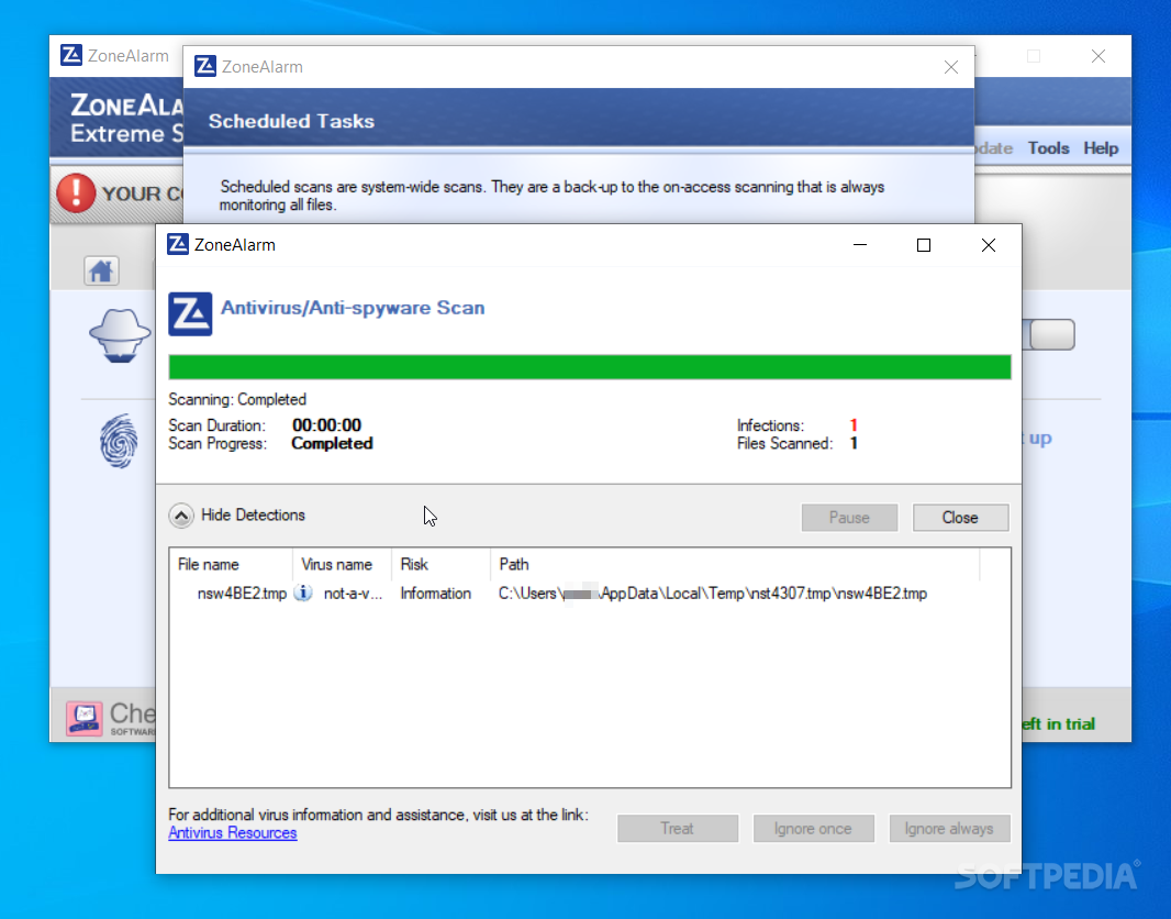 zonealarm extreme security antivirus update error