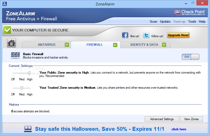 zonealarm free firewall 9