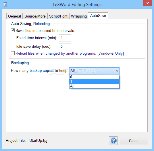 how to stop backup files in bakoma tex