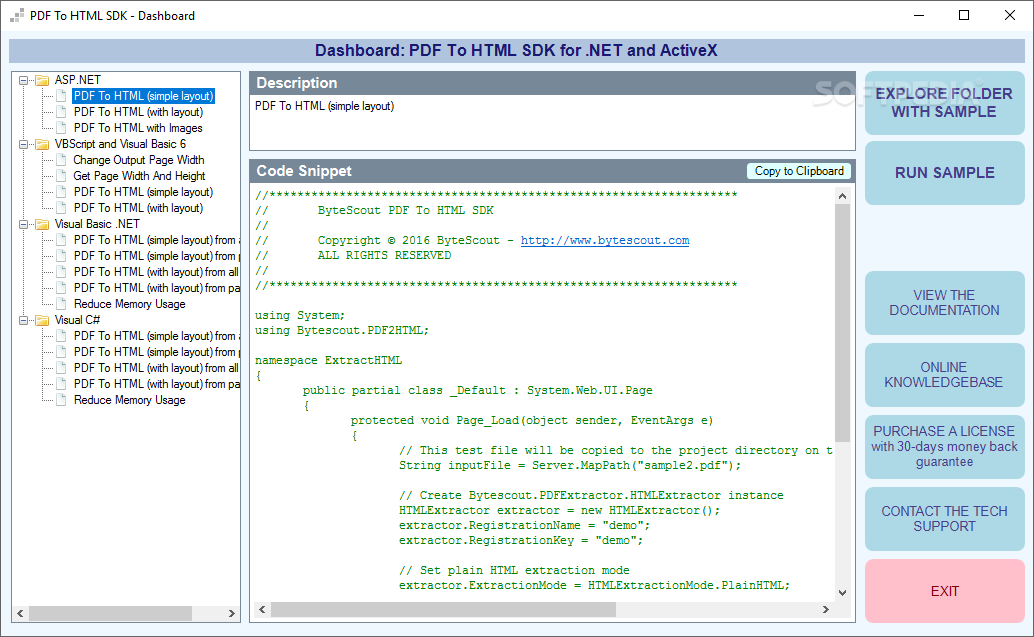 Bytescout PDF To HTML SDK screenshot #0