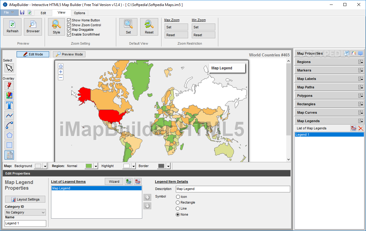 Criar o mapa de Portugal com iMapBuilder HTML5 software de mapeamento,  visualizados em dispositivos móveis