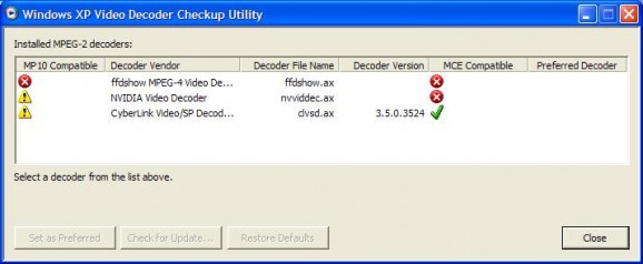 Windows XP Video Decoder Checkup Utility 1.0.0.1 screenshot