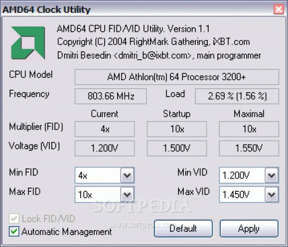 AMD64 Clock Utility 1.1 screenshot