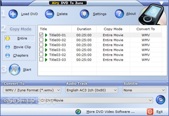 Airy DVD to Zune screenshot
