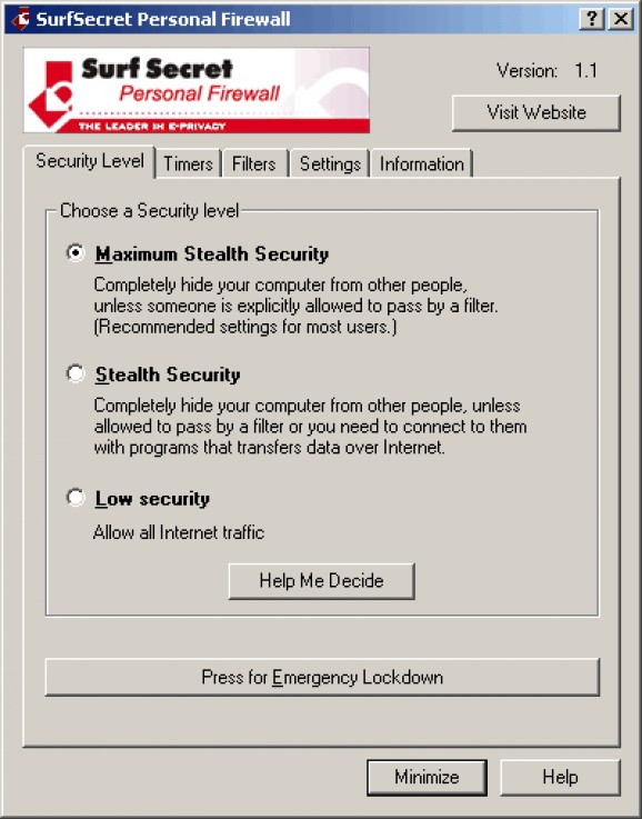SurfSecret Personal Firewall screenshot