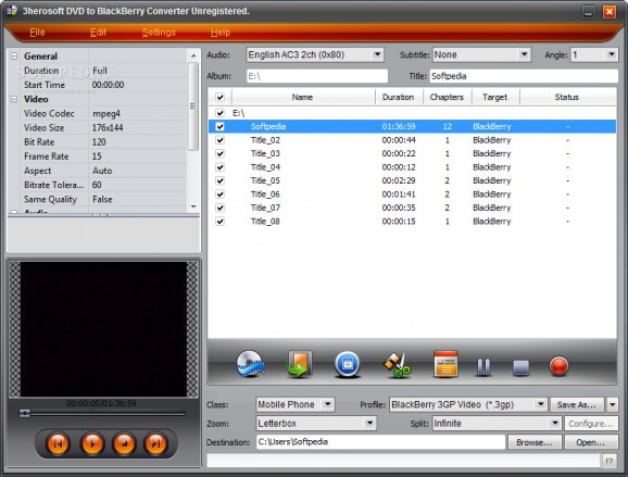 3herosoft DVD to BlackBerry Converter screenshot