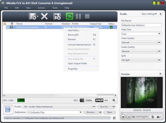 4Media FLV to AVI DivX Converter screenshot