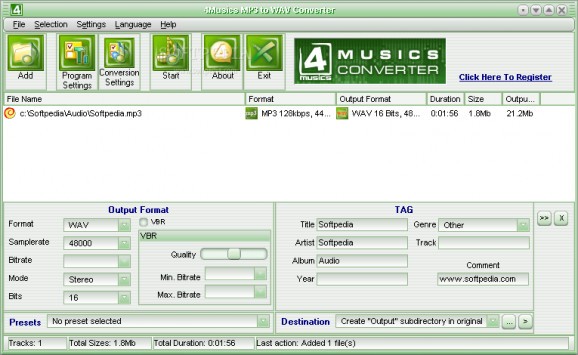 4Musics MP3 to WAV Converter screenshot