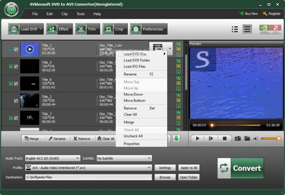 4Videosoft DVD to AVI Converter screenshot