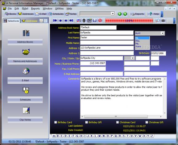 A Personal Information Manager screenshot