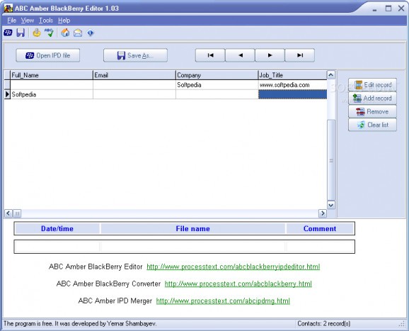 ABC Amber BlackBerry Editor screenshot
