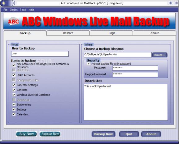 ABC Windows Live Mail Backup screenshot