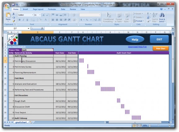 ABCAUS Excel Gantt Chart screenshot