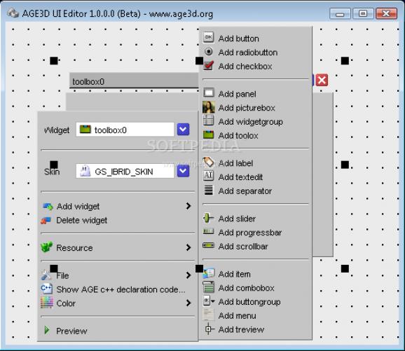 AGE UI Editor screenshot