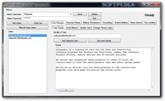 APVA Office365 GUI Manager screenshot