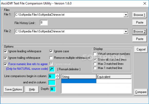 ASCIIDiff Text File Comparison Utility screenshot