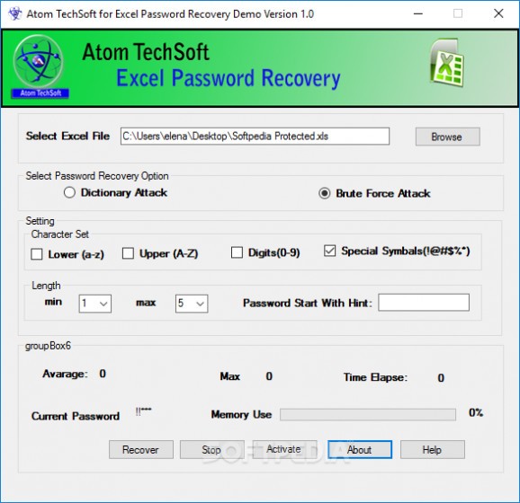 ATS Excel Password Recovery screenshot