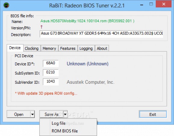 ATi Radeon BIOS Tuner (RaBiT) screenshot