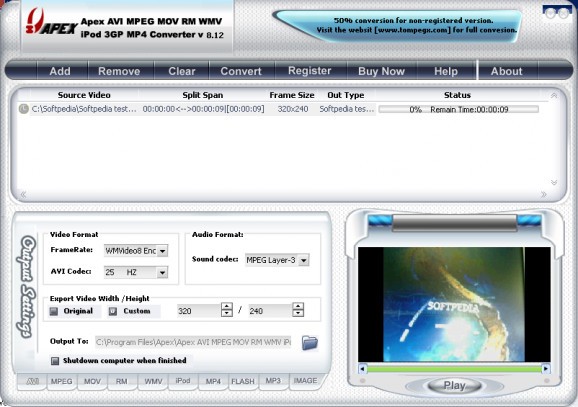 AVI MPEG MOV RM WMV iPod Video Converter screenshot