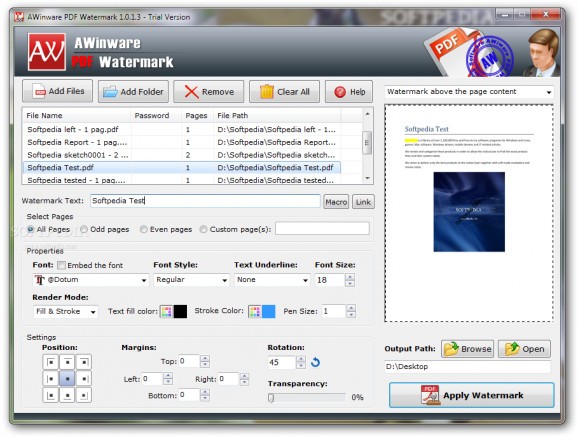 AWinware PDF Watermark screenshot
