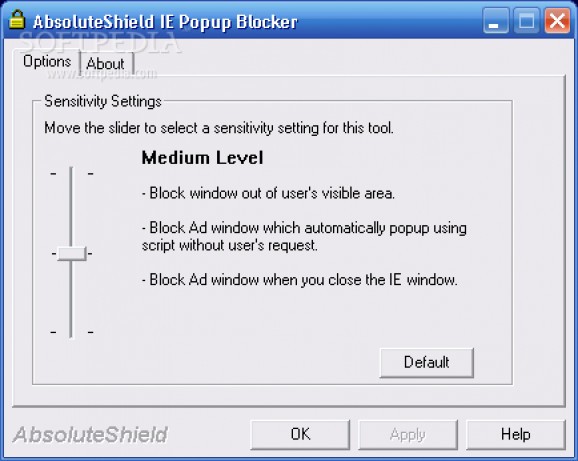 AbsoluteShield IE Popup Blocker screenshot