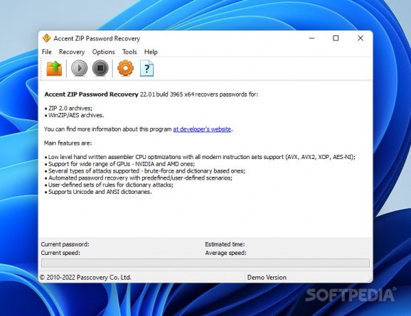 Accent ZIP Password Recovery screenshot