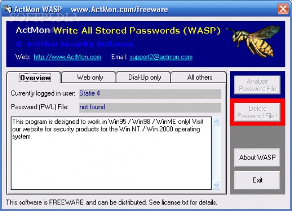 ActMon Write All Stored Passwords (WASP) screenshot