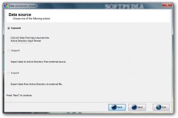 Active Directory import utility screenshot