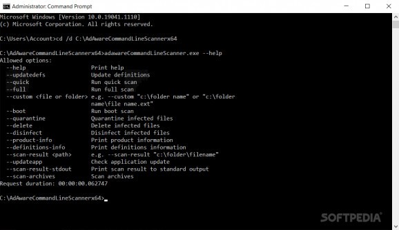 Adaware Command Line Scanner screenshot