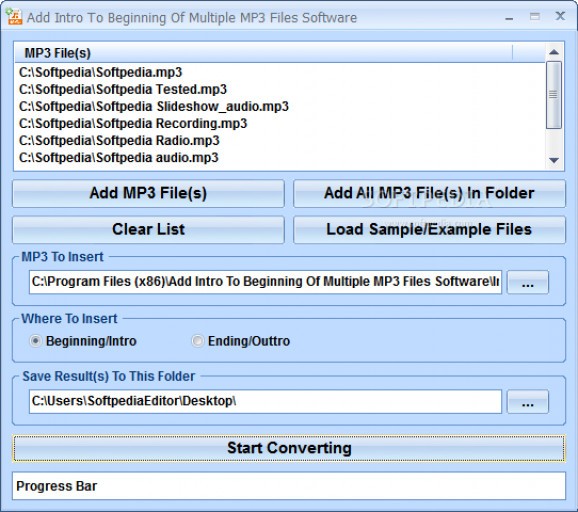 Add Intro To Beginning Of Multiple MP3 Files Software screenshot