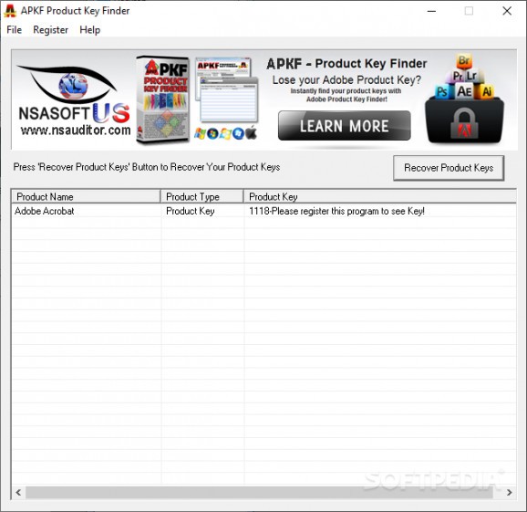 APKF Product Key Finder screenshot