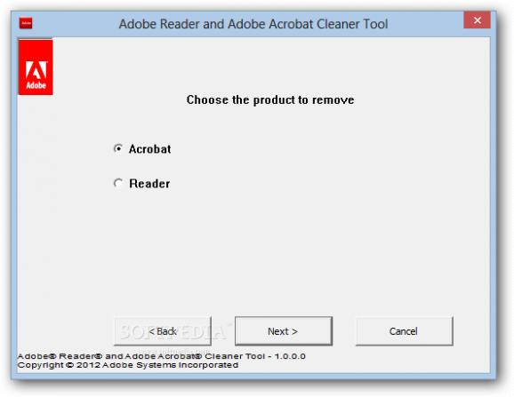 Adobe Reader and Adobe Acrobat Cleaner Tool screenshot
