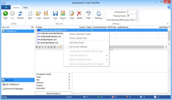 Advanced E-mail Verifier screenshot