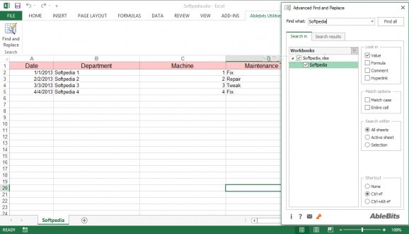 Advanced Find and Replace for Microsoft Excel screenshot