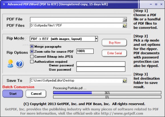 Advanced PDF2Word (PDF to RTF) screenshot