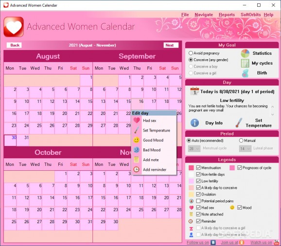 Women's Advanced Calendar screenshot