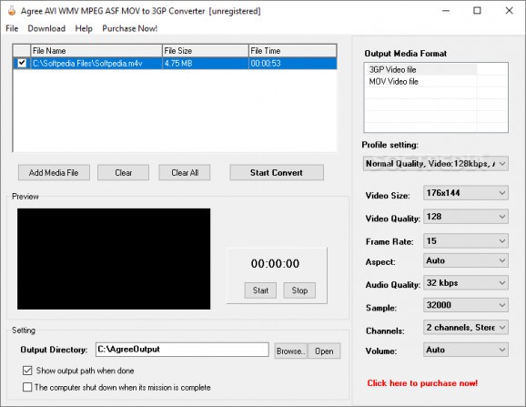Agree Free AVI WMV MPEG ASF MOV to 3GP Converter screenshot