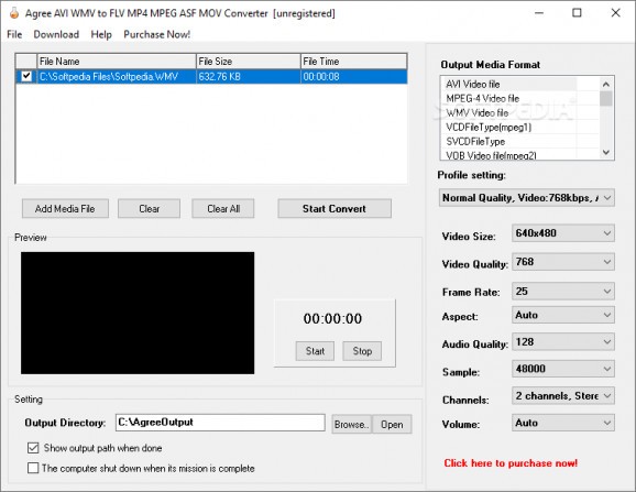Agree Free AVI WMV to FLV MP4 MPEG ASF MOV Converter screenshot