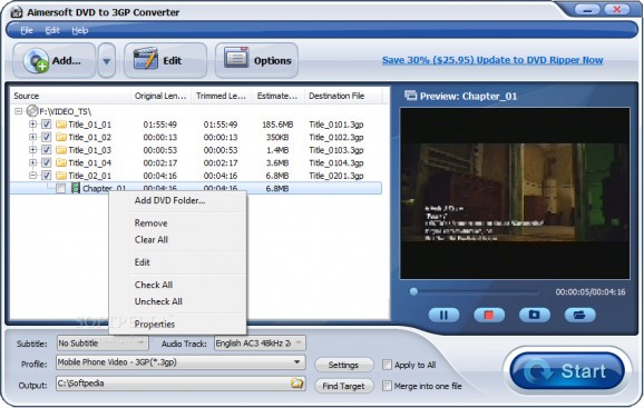 Aimersoft DVD to 3GP Converter screenshot