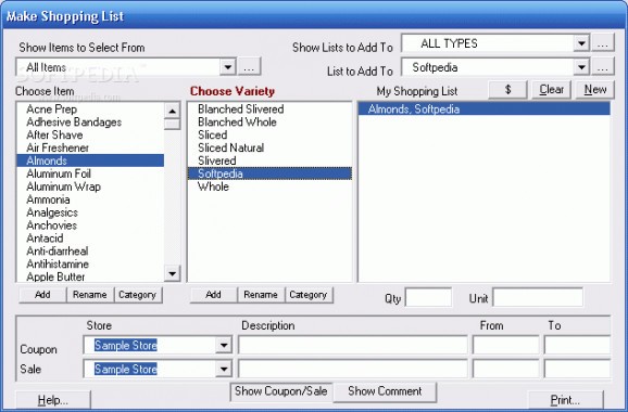Aisle-by-Aisle Grocery List Software screenshot