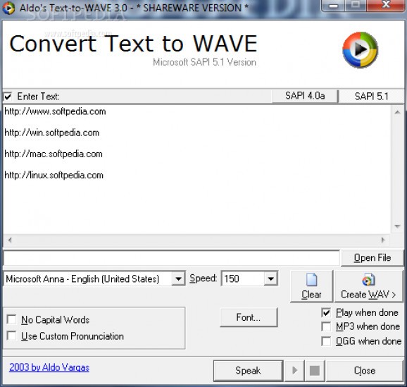 Aldo's Text-to-WAVE screenshot