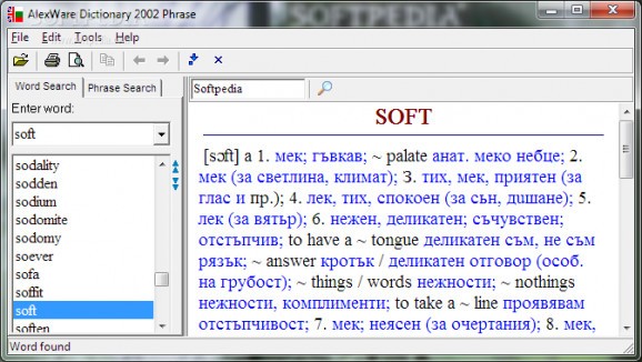 AlexWare Dictionary 2002 Phrase screenshot