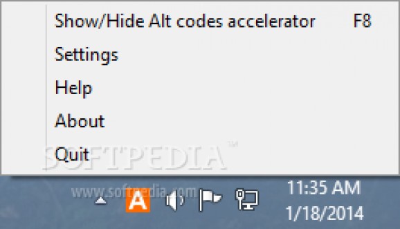 Alt codes accelerator screenshot
