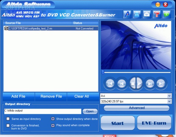 Altdo AVI MPEG RM WMV MOV ASF to DVD VCD Converter&Burner screenshot