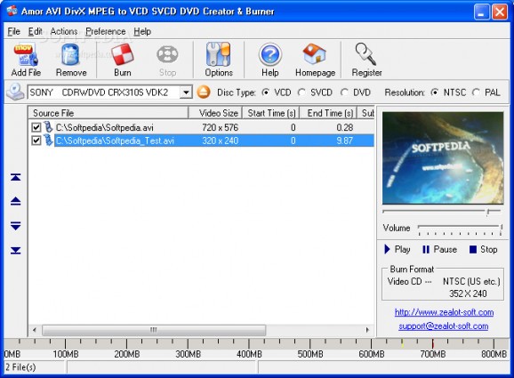 Amor AVI DivX MPEG to VCD SVCD DVD Creator & Burner screenshot